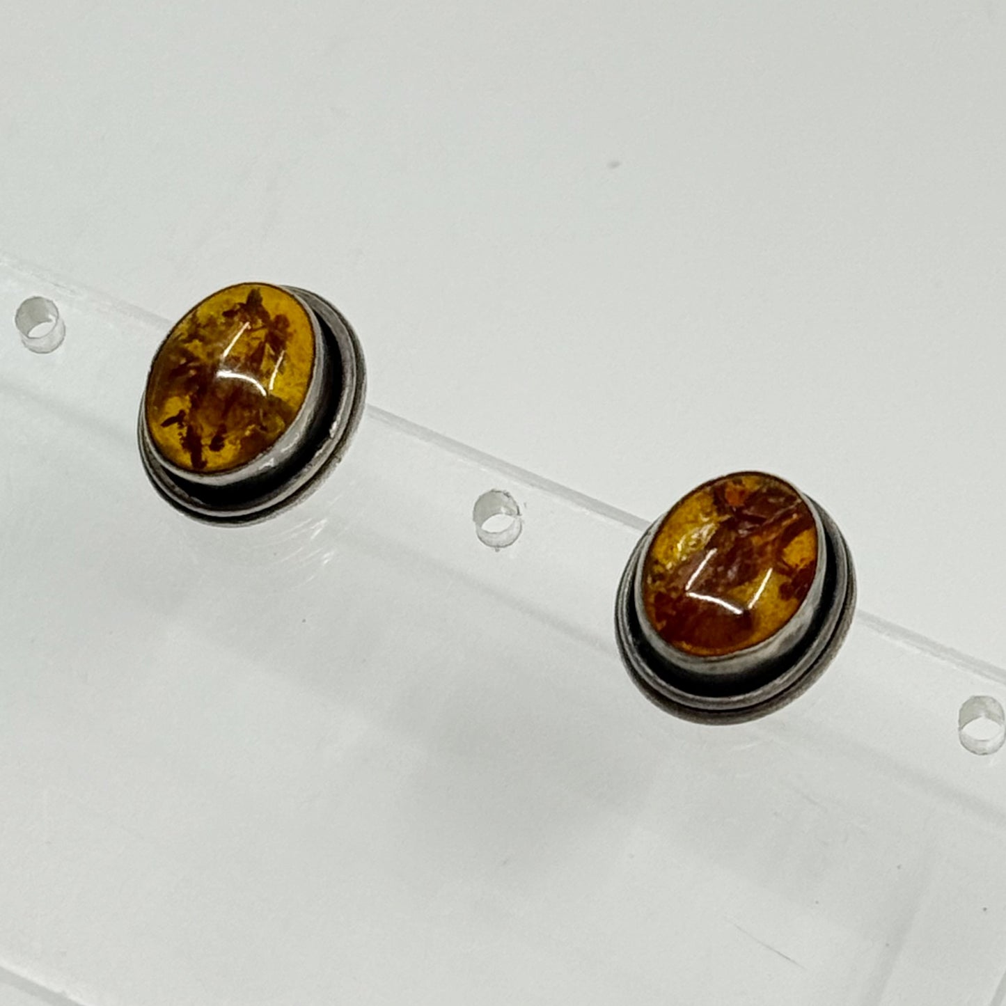 Vintage sterling silver baltic amber stud earrings