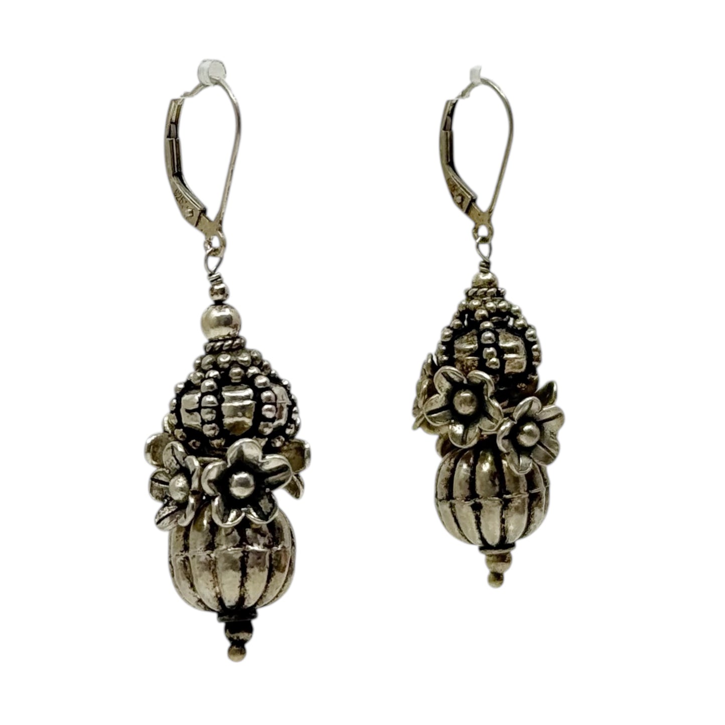 Vintage sterling silver flower bead drop earrings - GM47