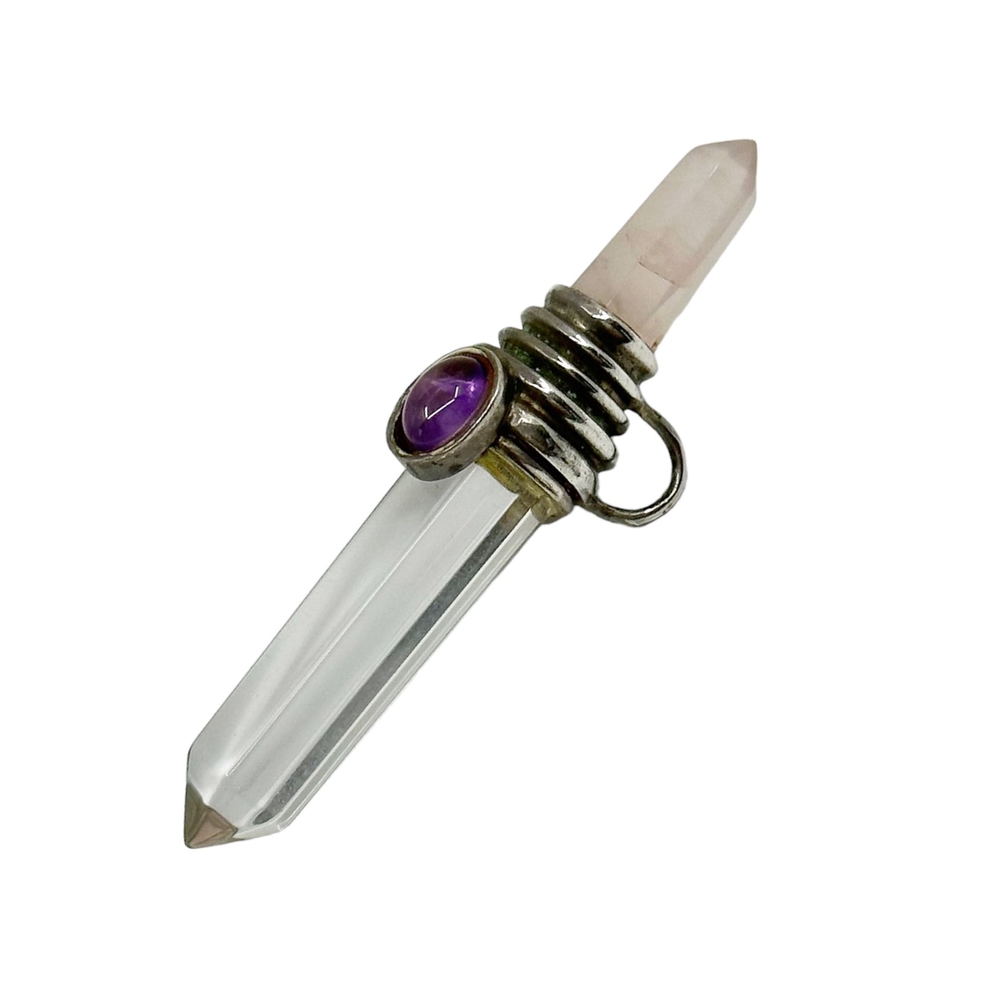 Sterling silver quartz & amethyst talisman pendant GM470