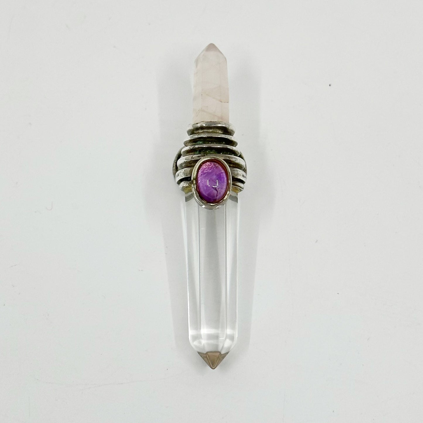 Sterling silver quartz & amethyst talisman pendant GM470