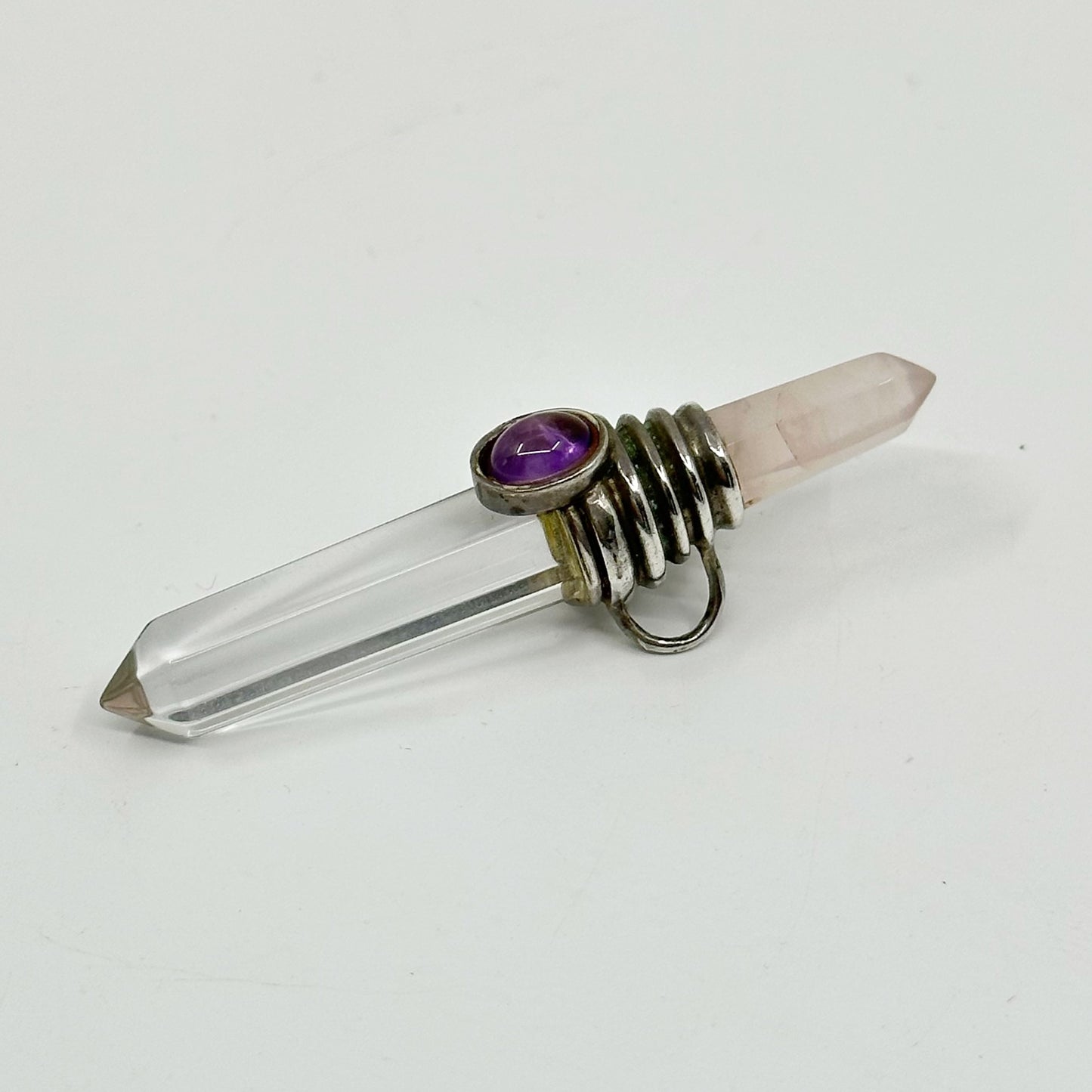 Sterling silver quartz & amethyst talisman pendant GM470