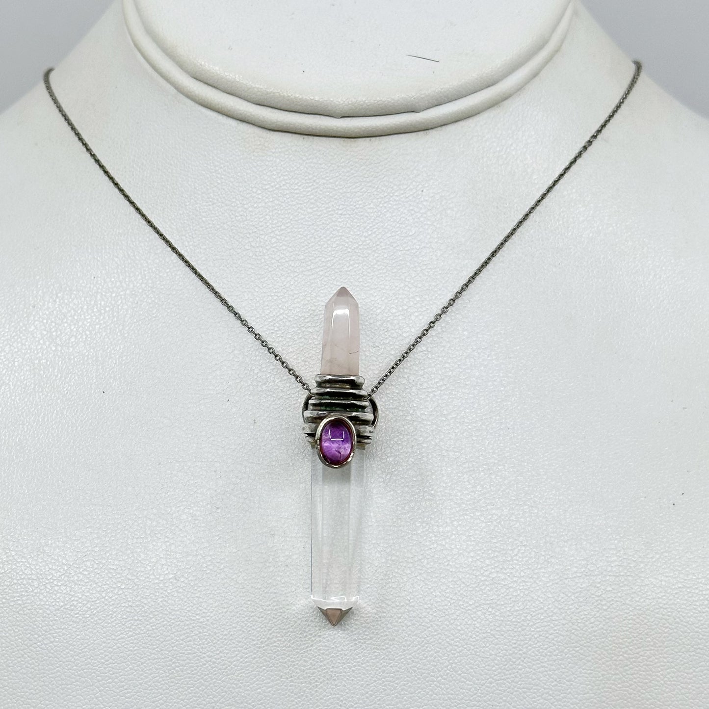 Sterling silver quartz & amethyst talisman pendant GM470