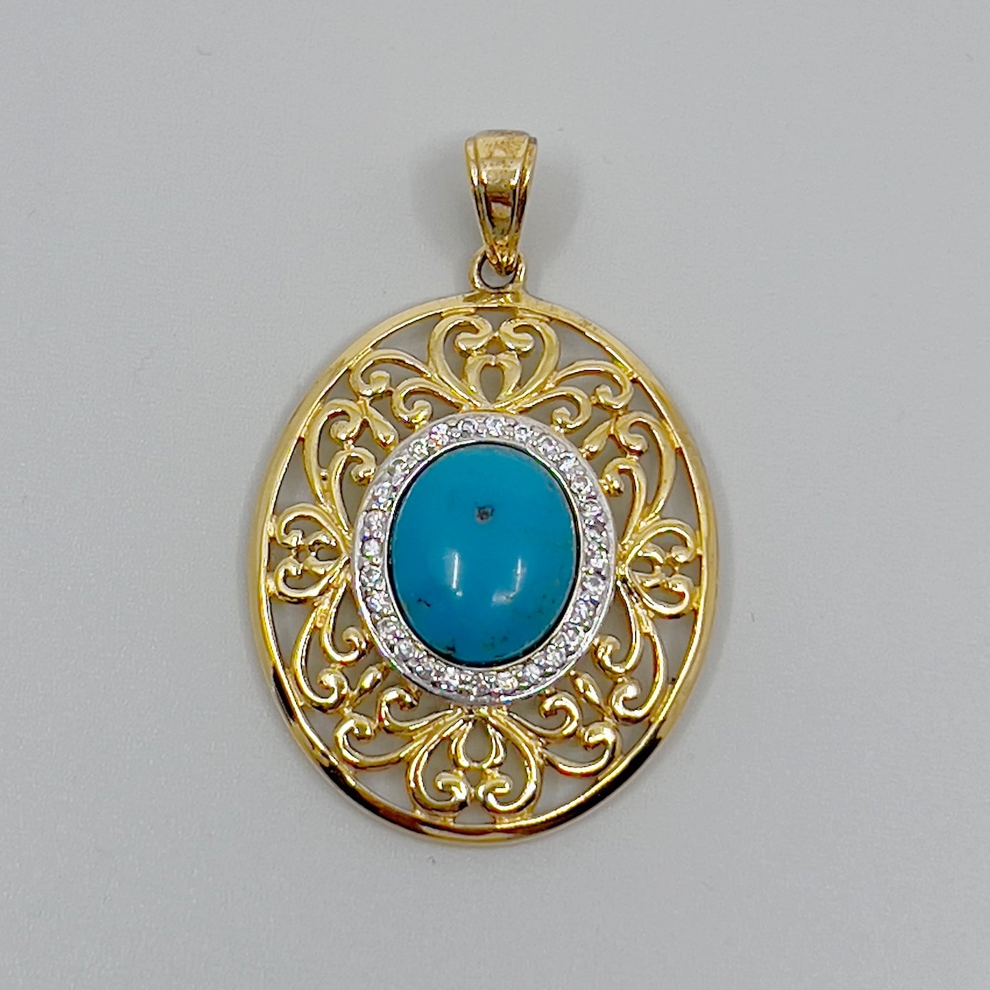 Ross Simons 18k Gold vermeil sterling silver turquoise & cubic zirconia pendant GM472