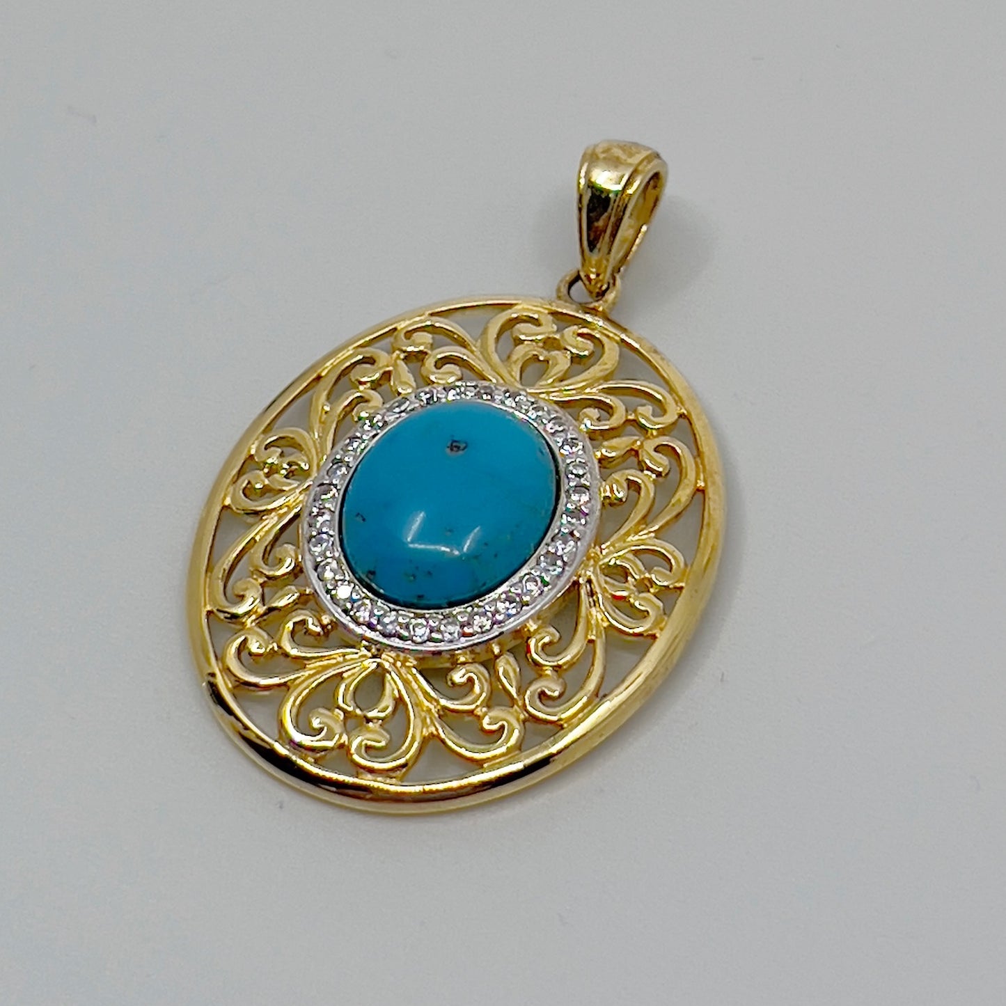 Ross Simons 18k Gold vermeil sterling silver turquoise & cubic zirconia pendant GM472