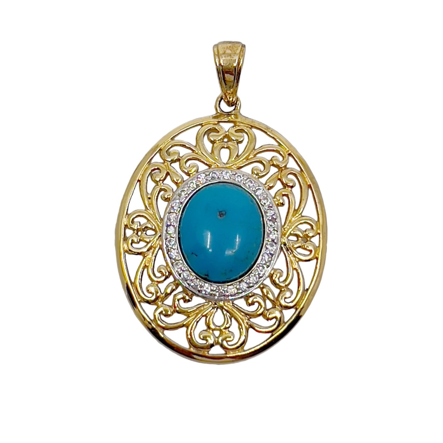 Ross Simons 18k Gold vermeil sterling silver turquoise & cubic zirconia pendant GM472