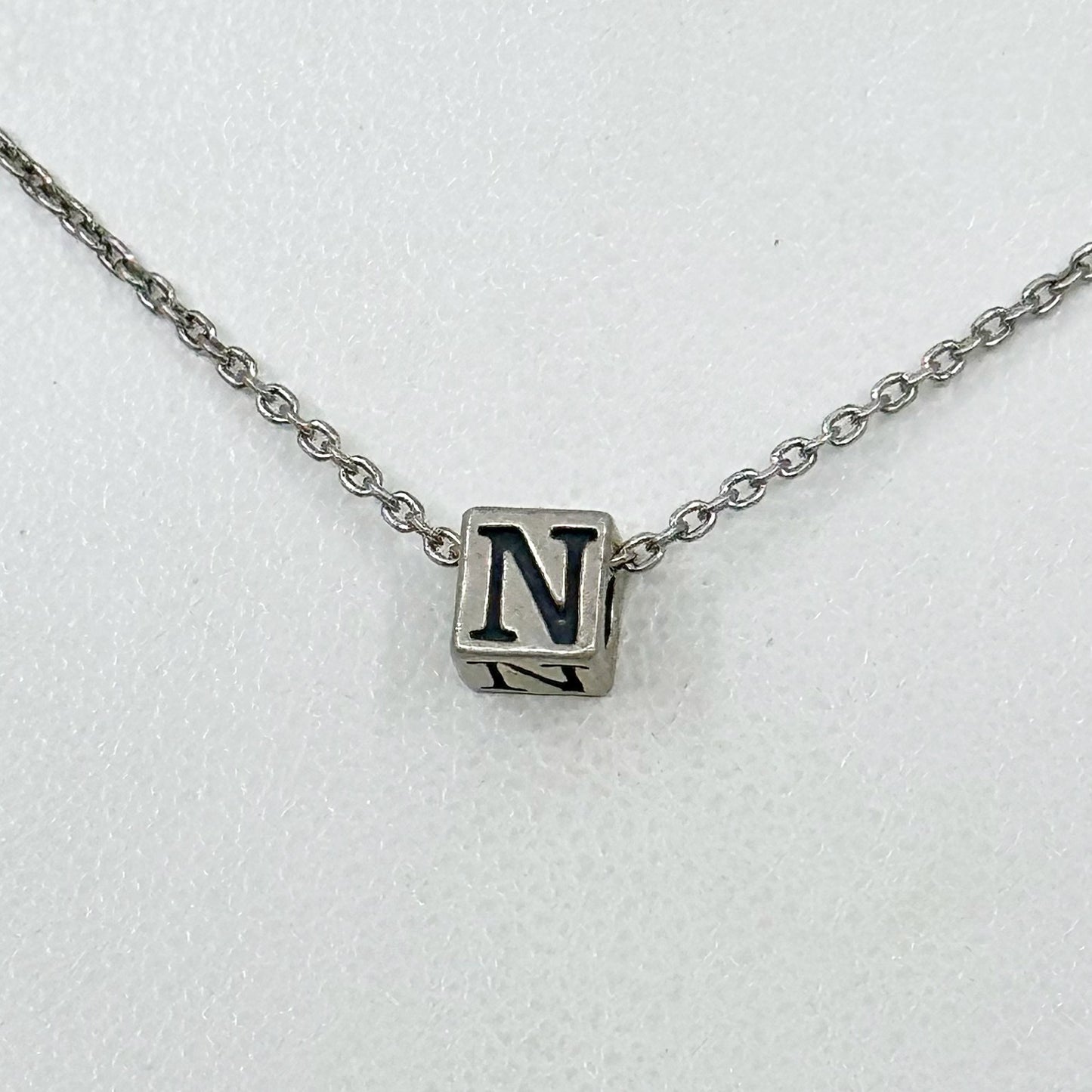 sterling silver alphabet block letter N bead pendant GM476