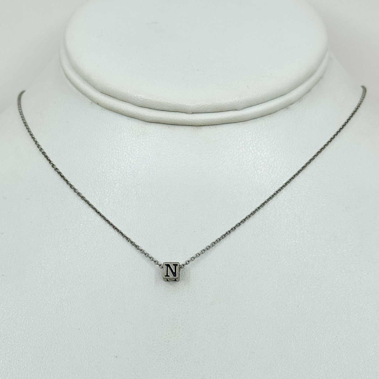 sterling silver alphabet block letter N bead pendant GM476