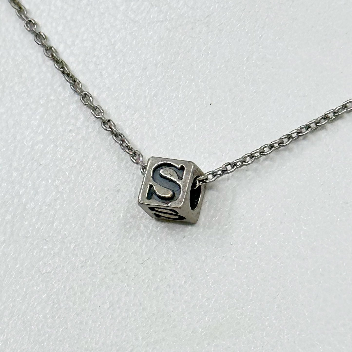 sterling silver alphabet block letter S bead pendant GM477