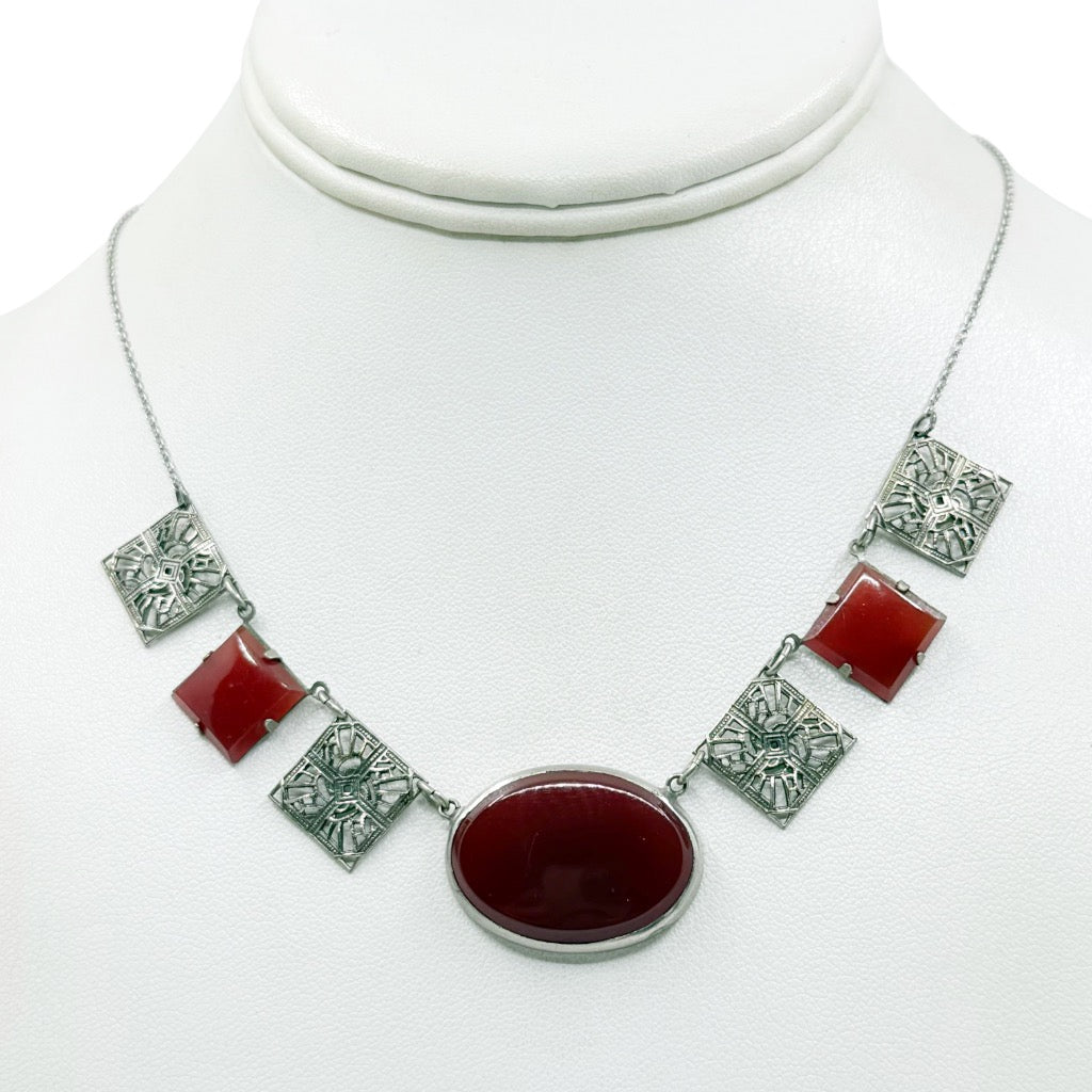 Vintage Sterling silver Carnelian Festoon necklace - GM478