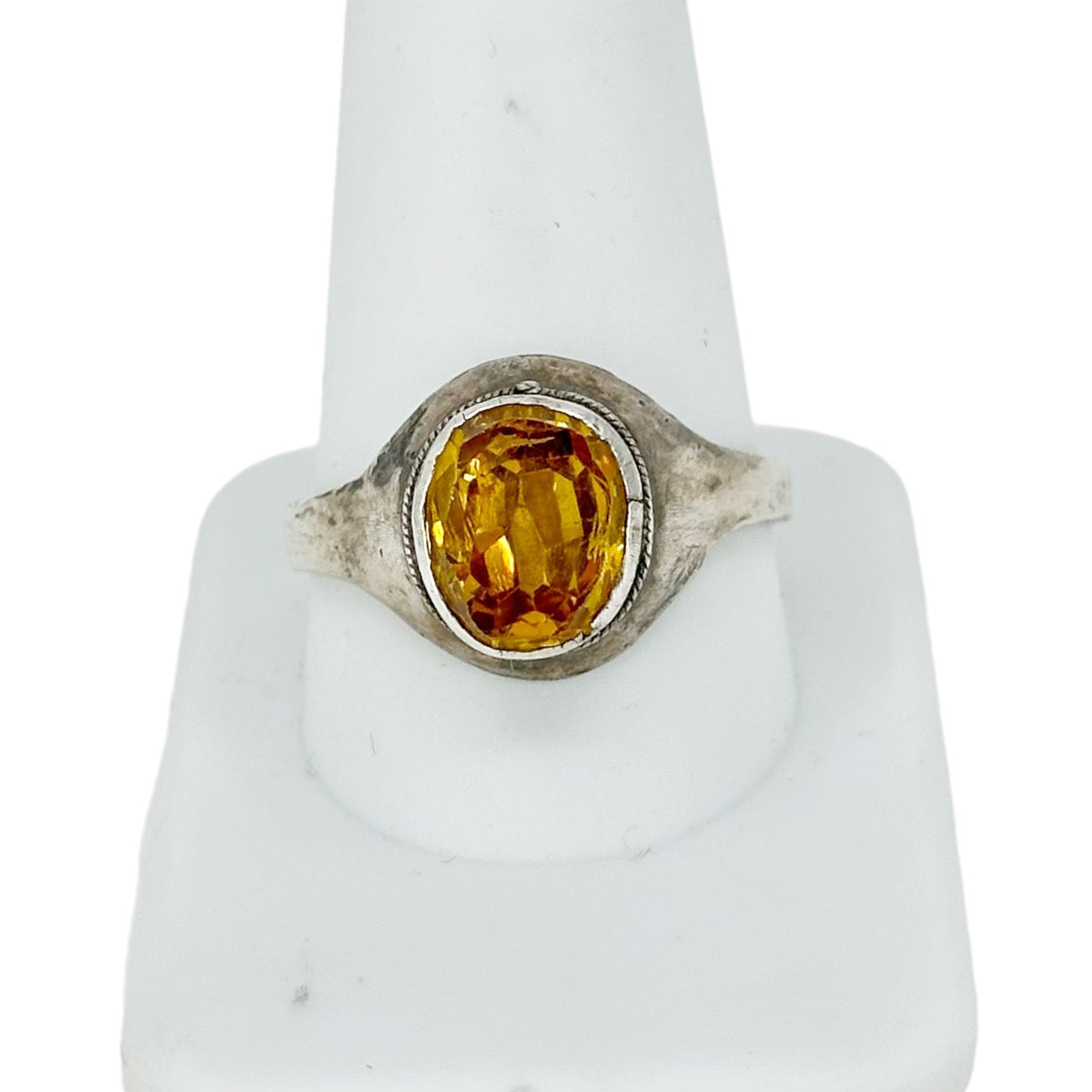 Vintage sterling silver citrine glass signet ring GM483