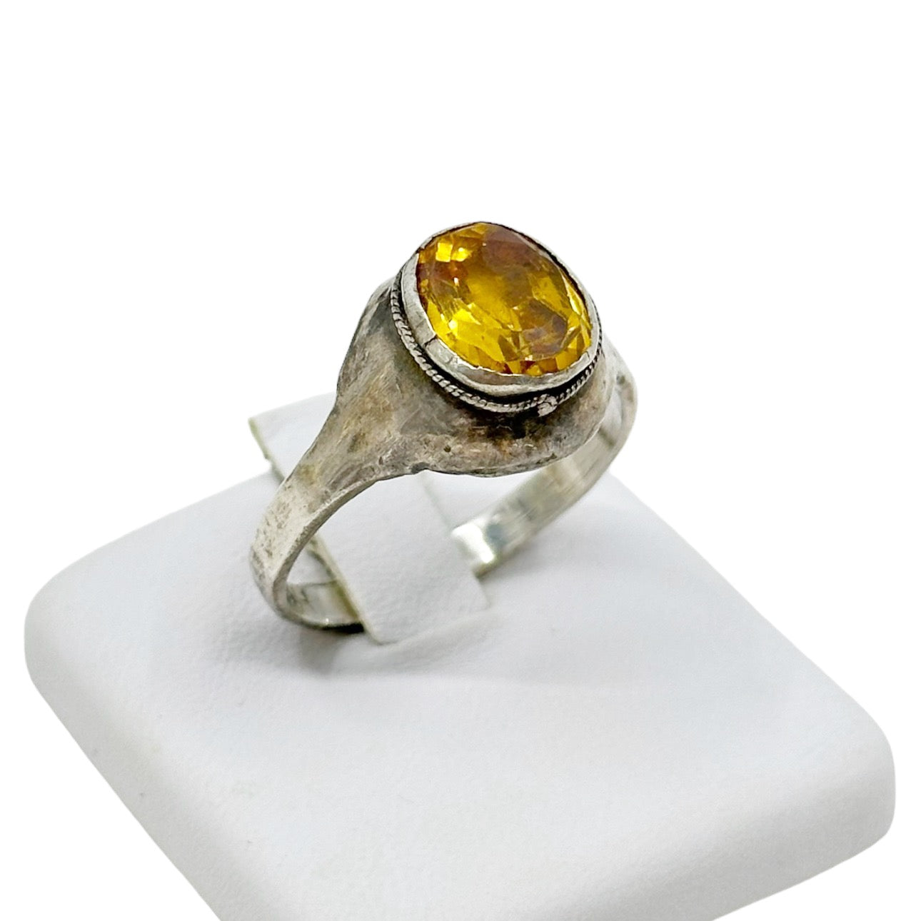 Vintage sterling silver citrine glass signet ring GM483