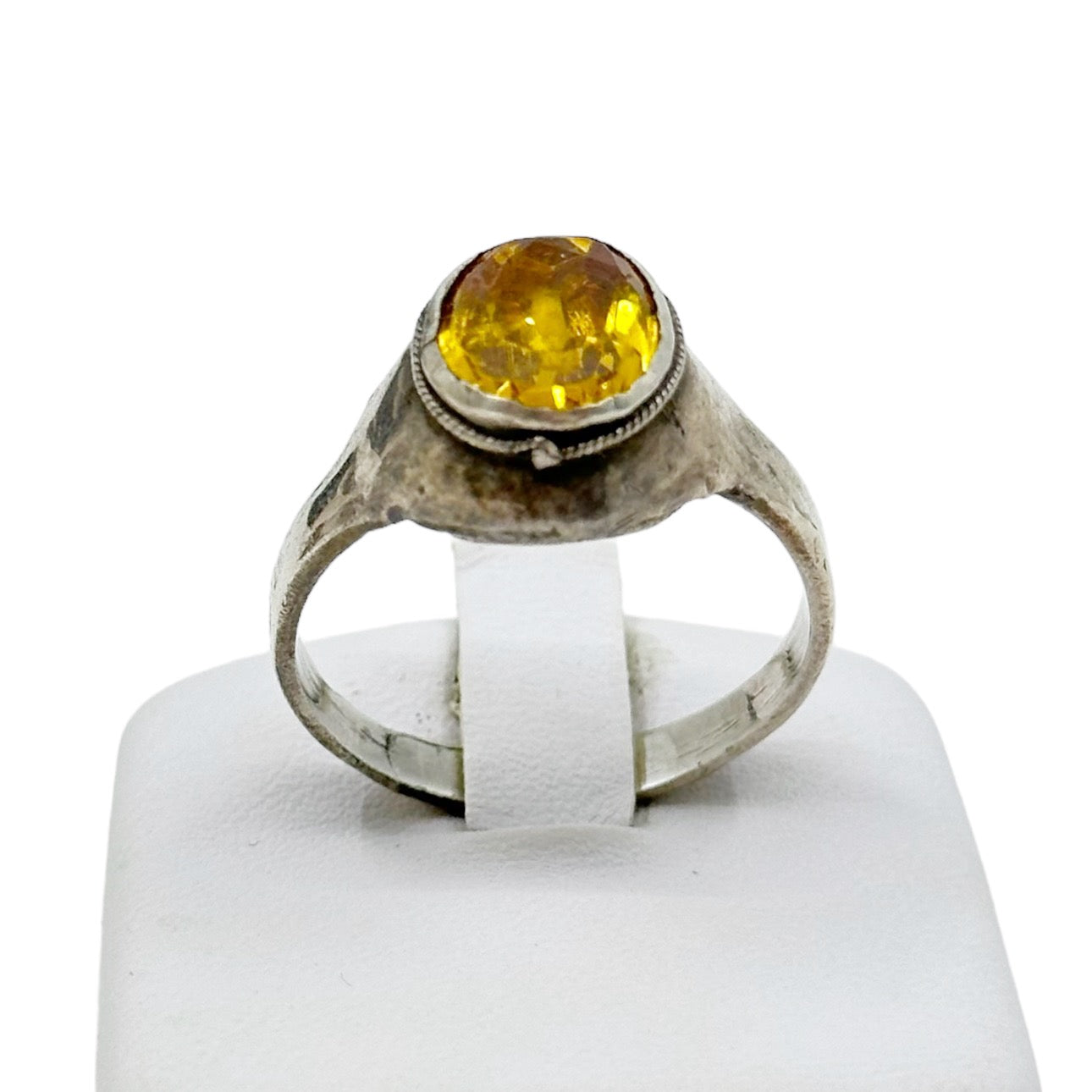 Vintage sterling silver citrine glass signet ring GM483