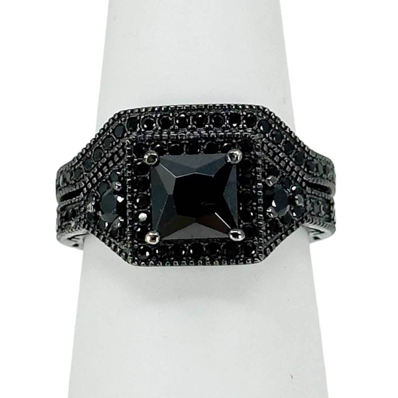 Ruthenium over sterling silver cubic zirconia wedding ring set GM486