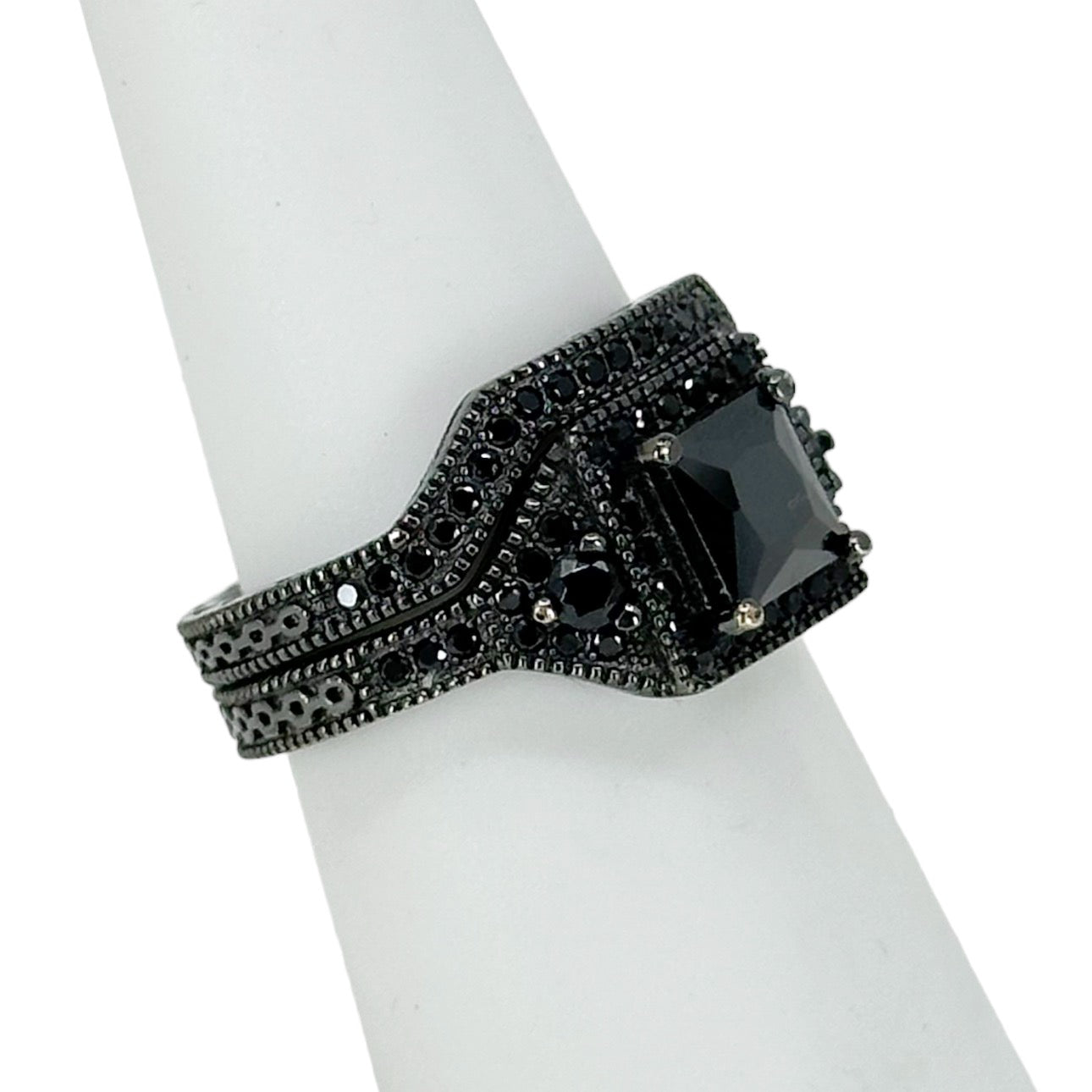 Ruthenium over sterling silver cubic zirconia wedding ring set GM486