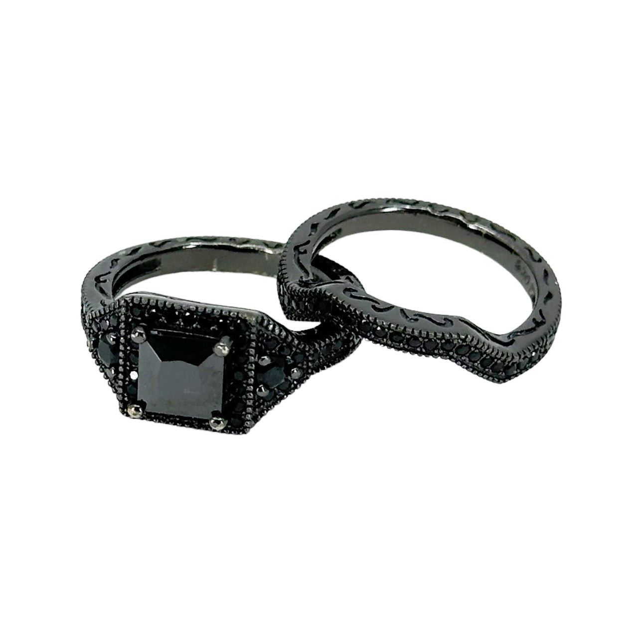 Ruthenium over sterling silver cubic zirconia wedding ring set GM486