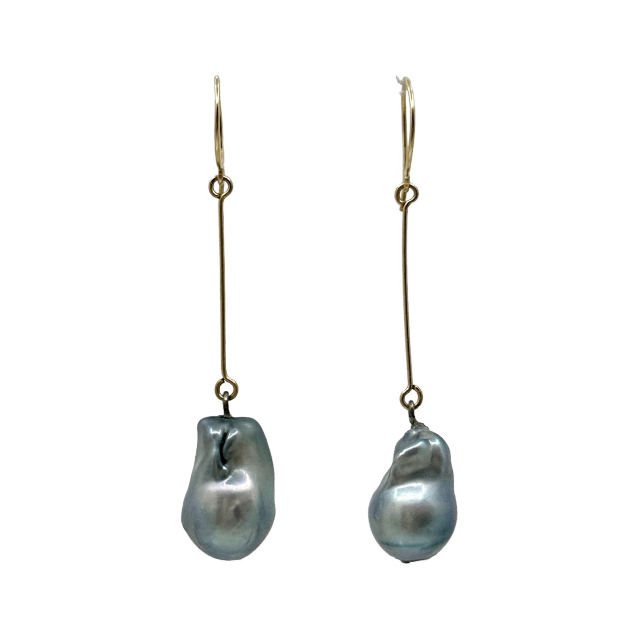 Hand Made 14k Gold Filled blue grey baroque pearl drop earrings GM490