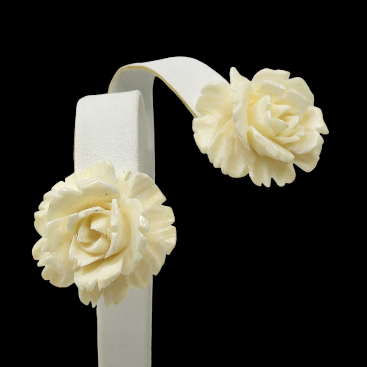 Vintage 12k gold filled carved rose bone clip on earrings GM492
