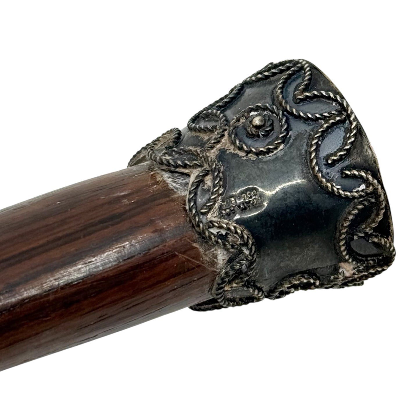 Vintage Portuguese 930 sterling silver Mahogany wood figa - GM499