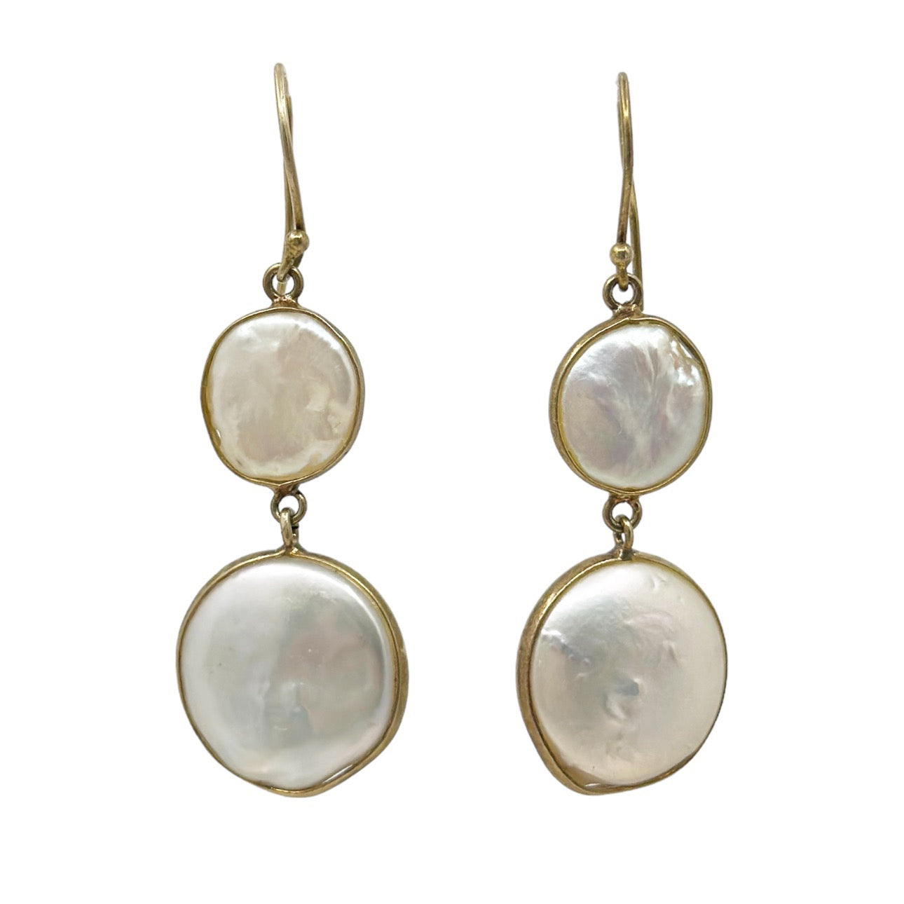 14k Gold Vermeil sterling silver freshwater coin pearl drop earrings
