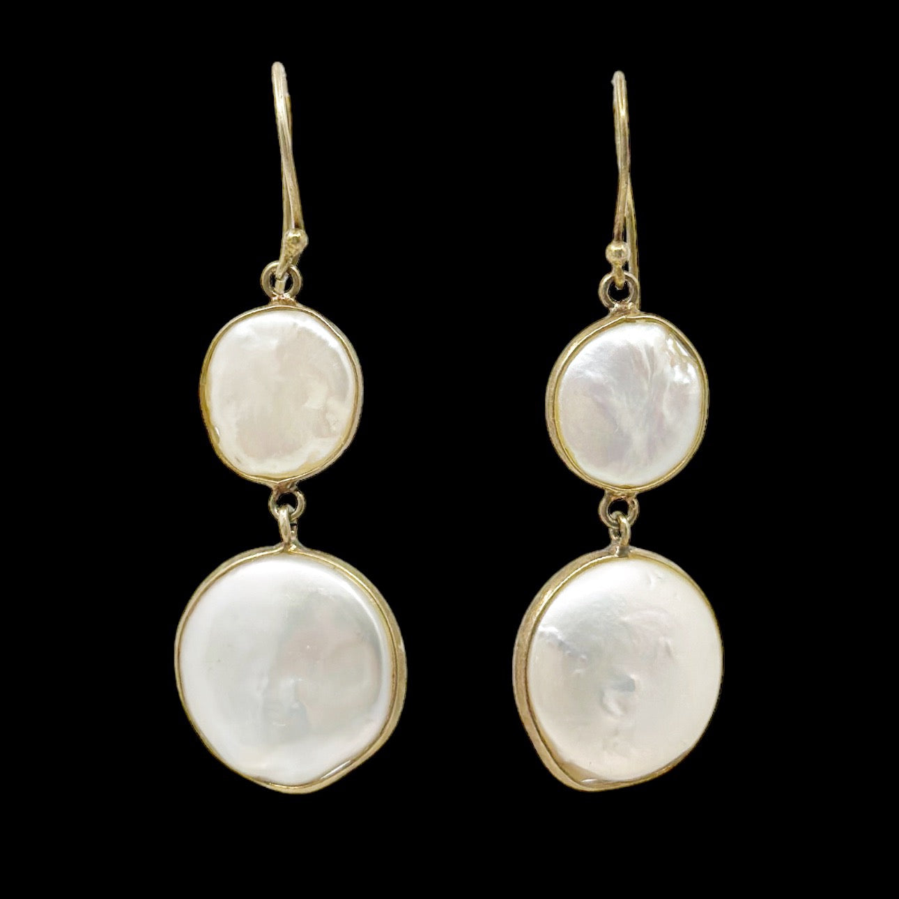 14k Gold Vermeil sterling silver freshwater coin pearl drop earrings