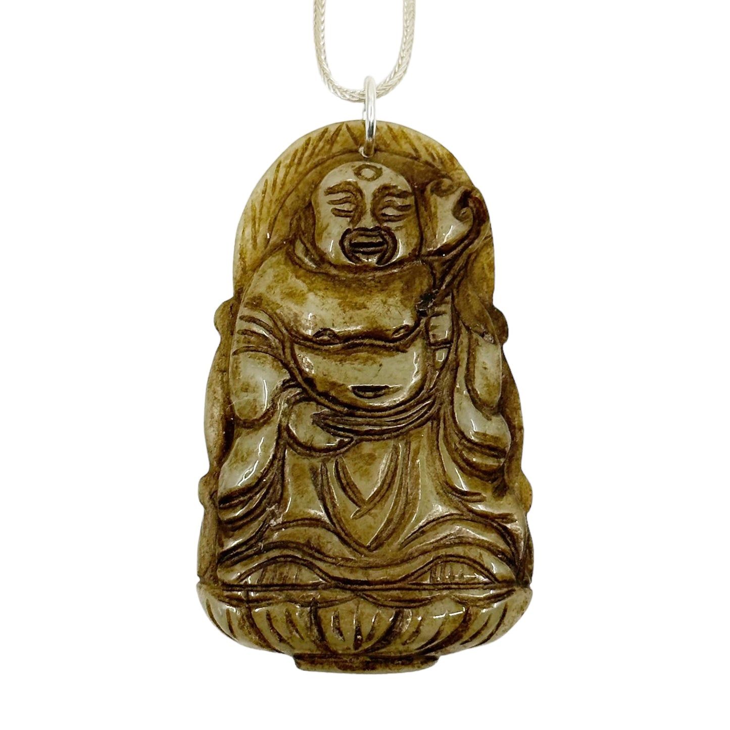 Sterling silver carved Buddha jadeite pendant GM503