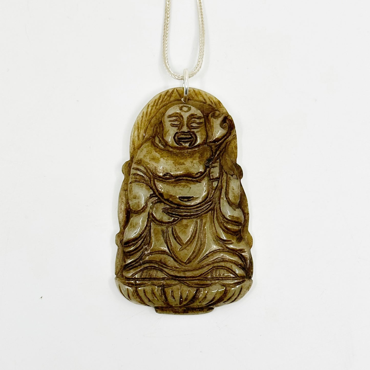 Sterling silver carved Buddha jadeite pendant GM503