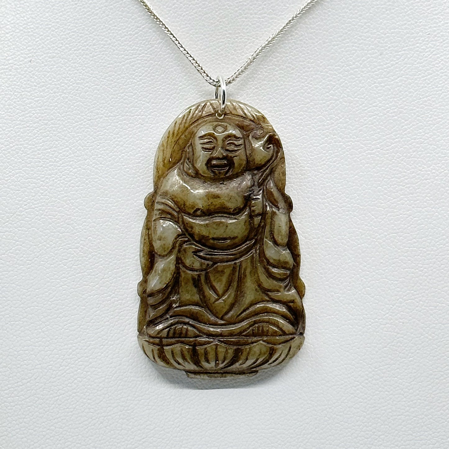 Sterling silver carved Buddha jadeite pendant GM503