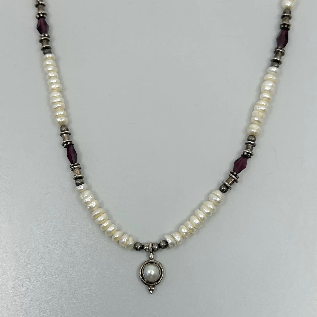 sterling silver pearl & garnet bead necklace GM504