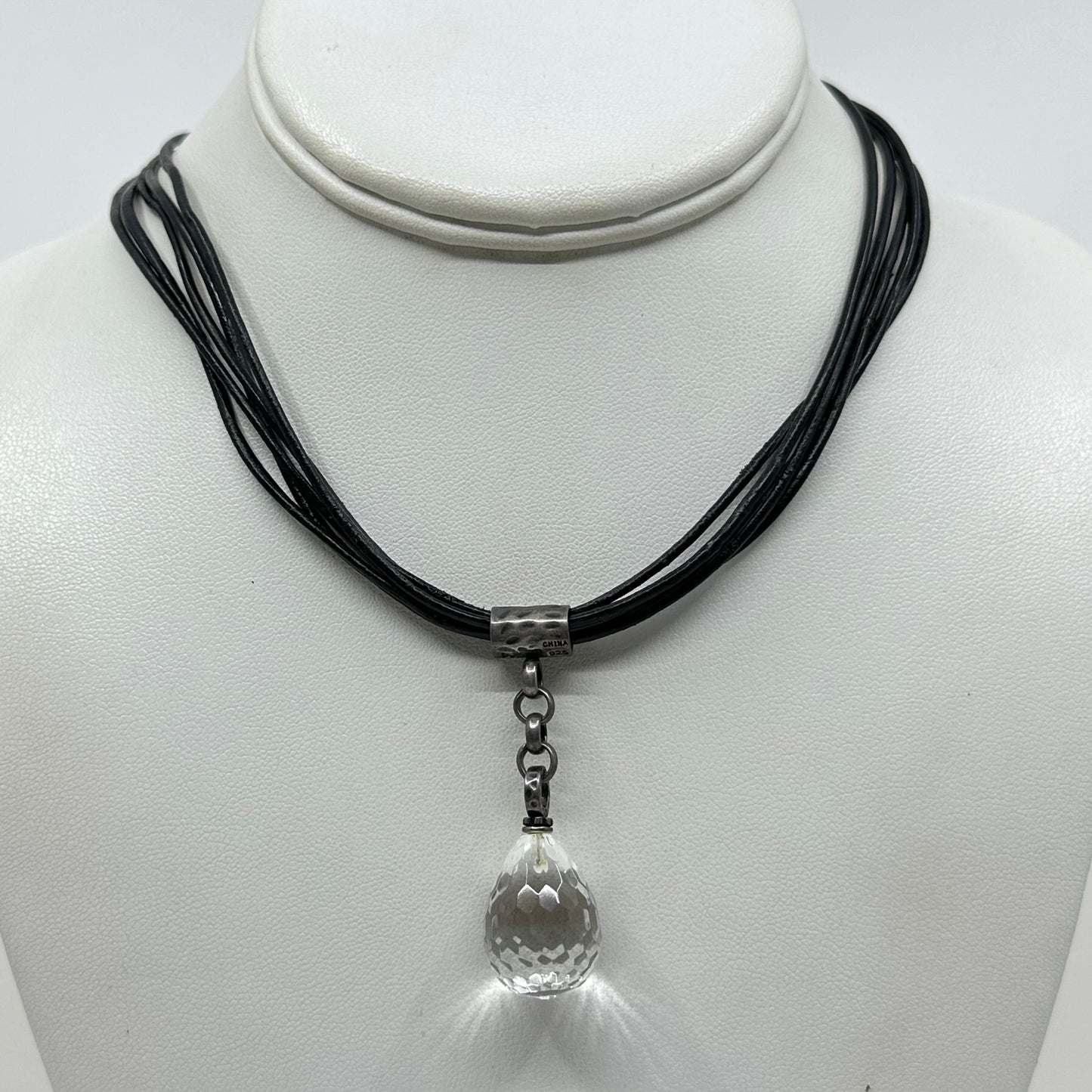 Silpada sterling silver rock crystal pendant cord necklace GM505