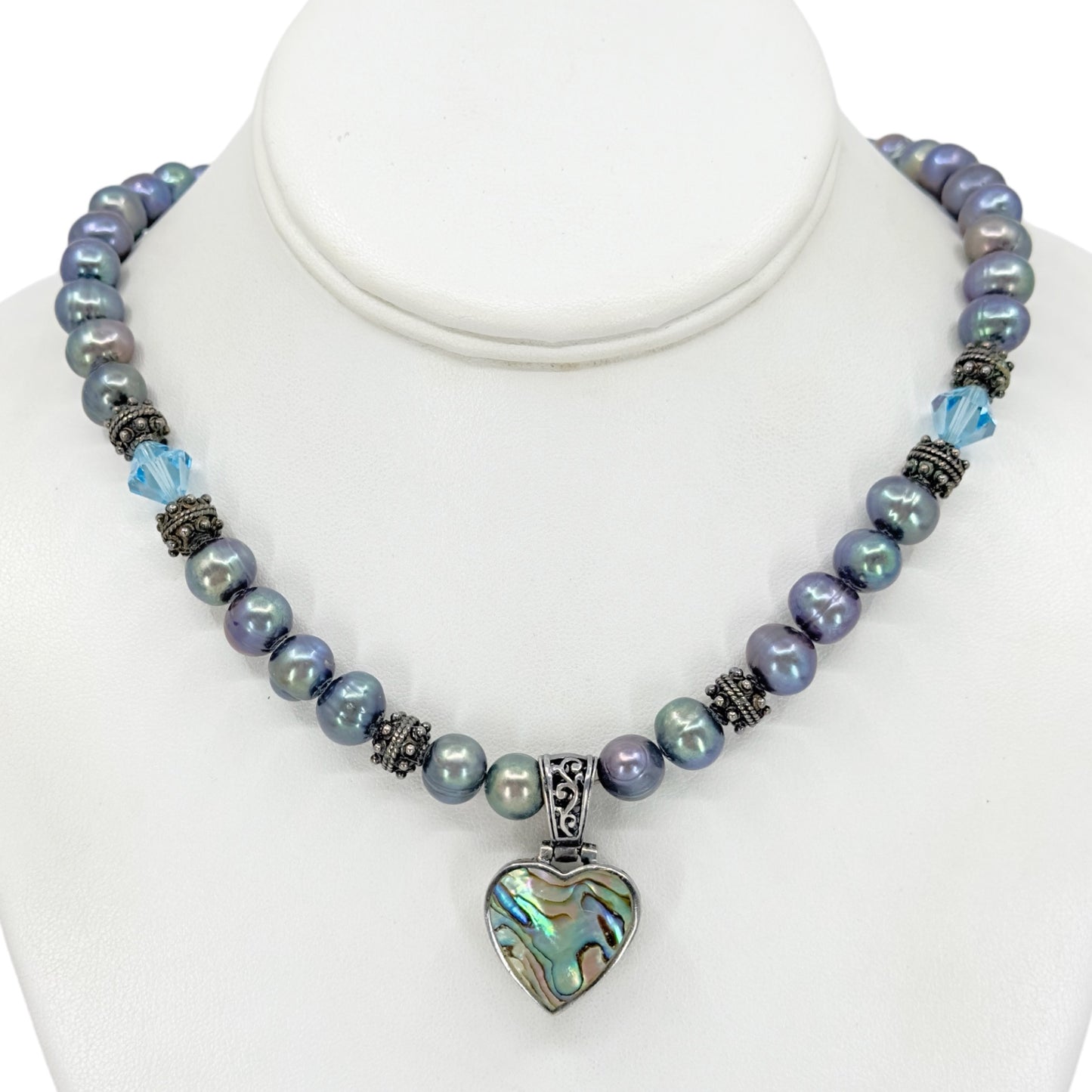 Sterling silver freshwater pearl crystal bead abalone pendant necklace GM507