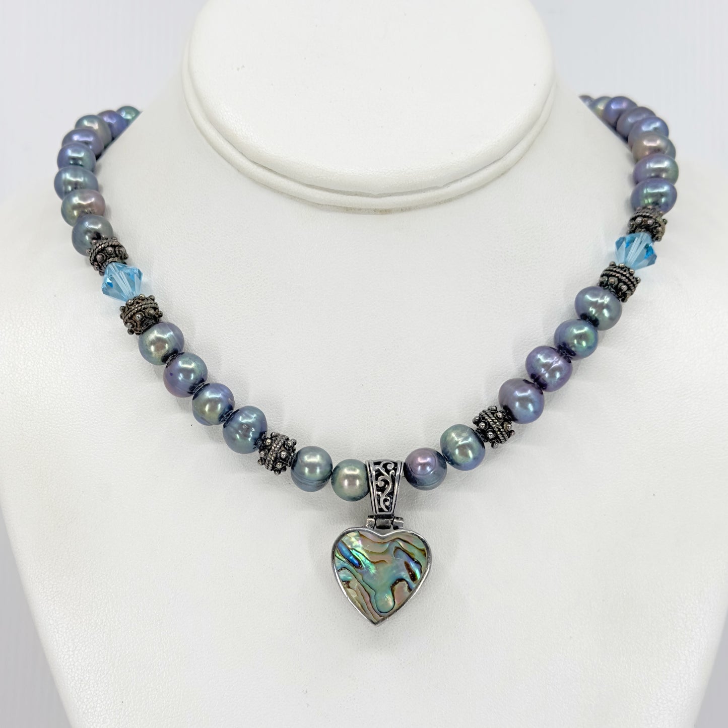 Sterling silver freshwater pearl crystal bead abalone pendant necklace GM507