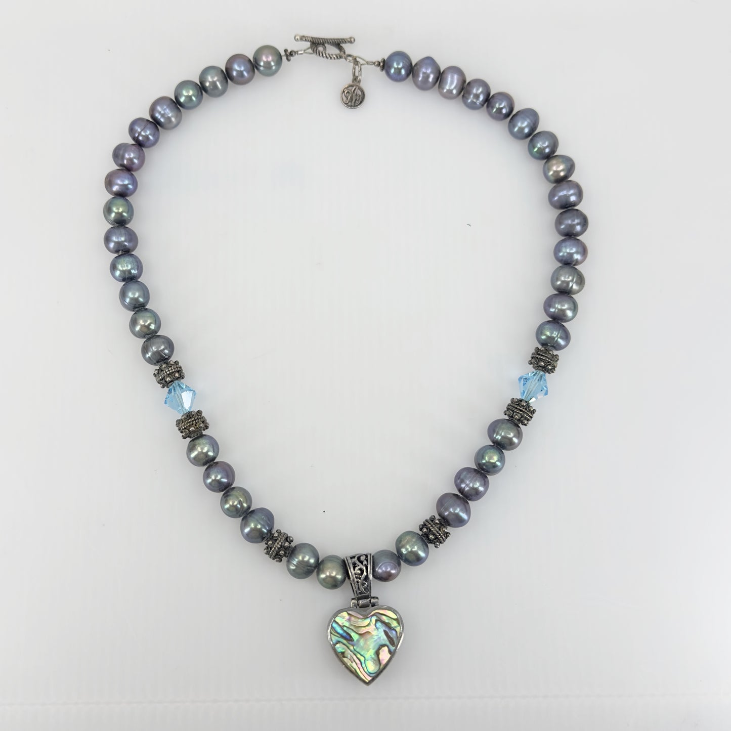 Sterling silver freshwater pearl crystal bead abalone pendant necklace GM507