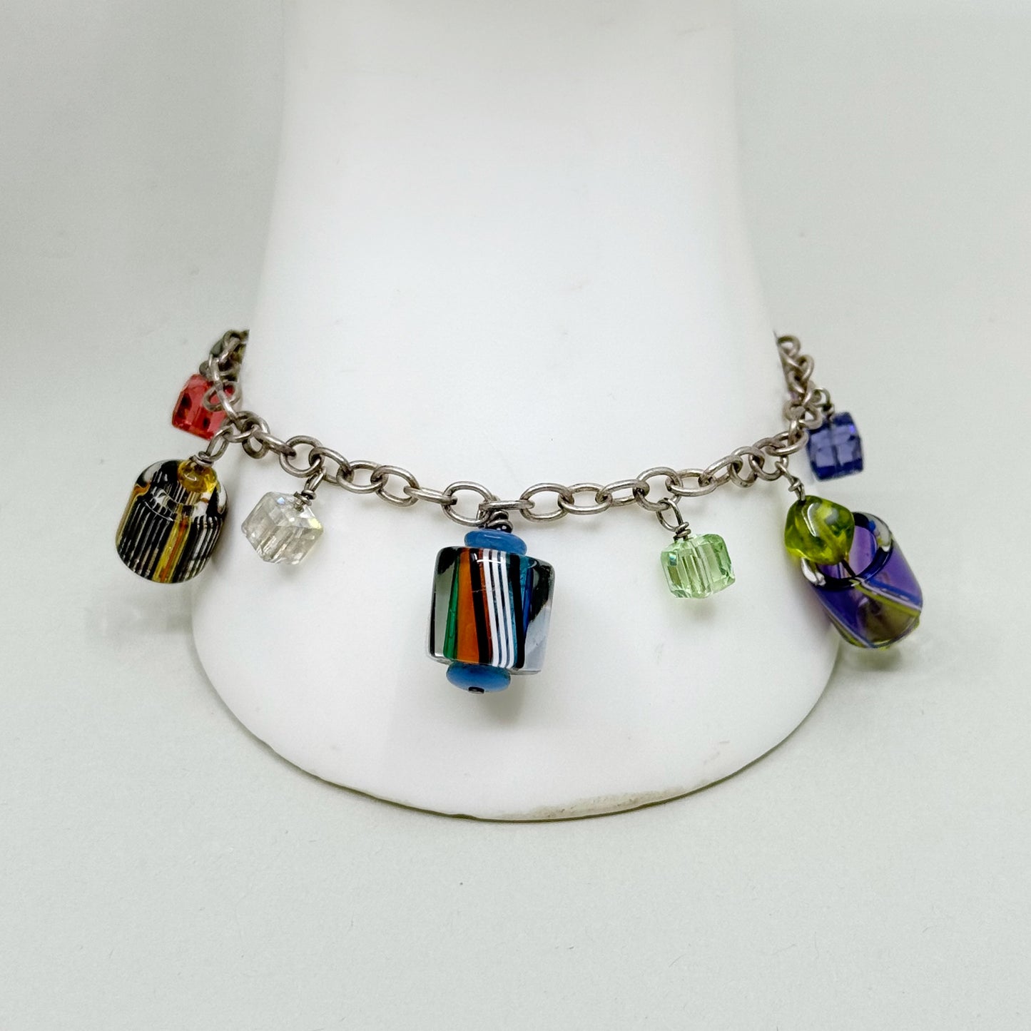 sterling silver Murano glass & crystal bead charm bracelet - GM51