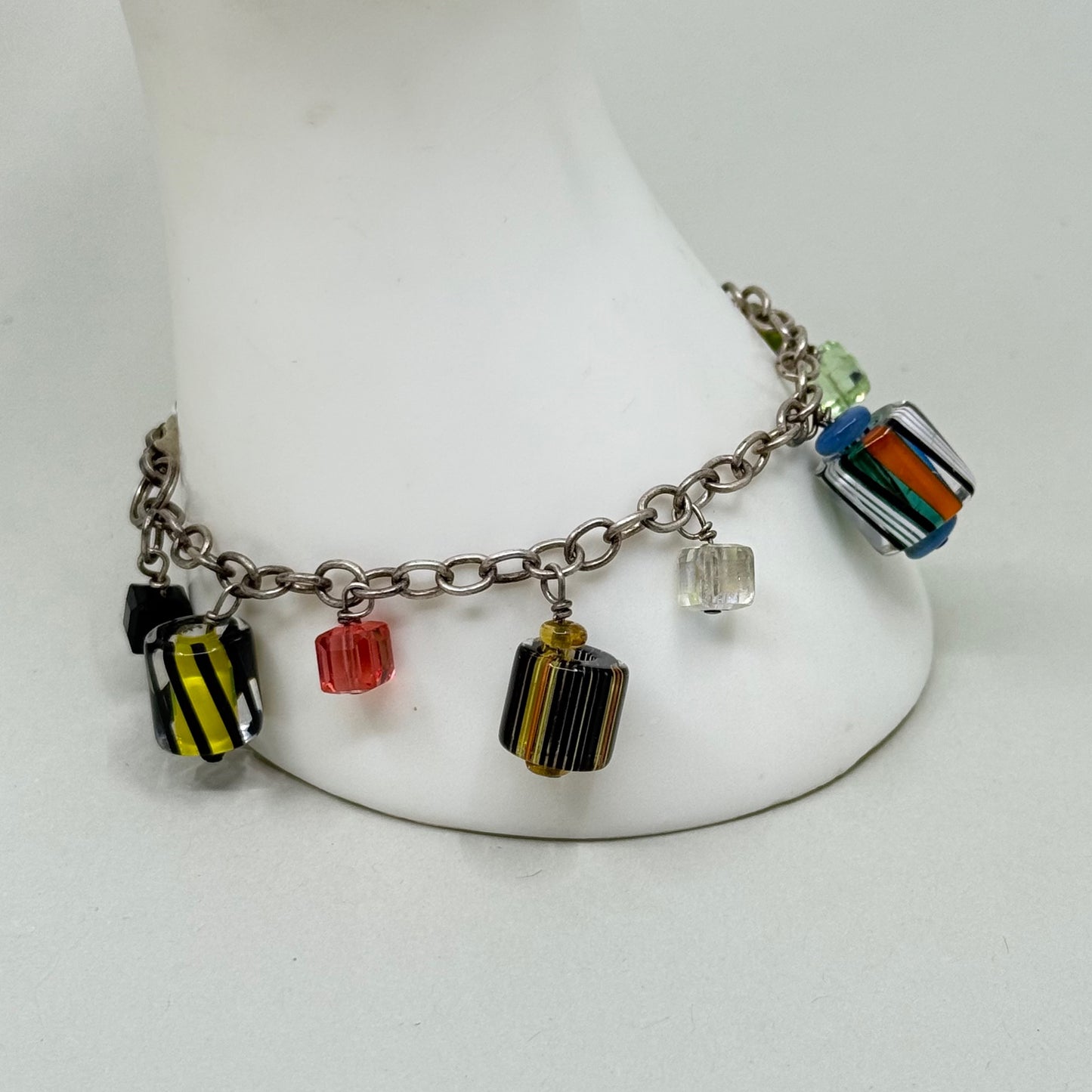 sterling silver Murano glass & crystal bead charm bracelet - GM51