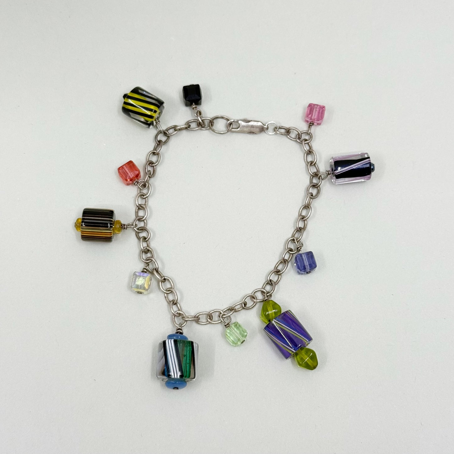 sterling silver Murano glass & crystal bead charm bracelet - GM51