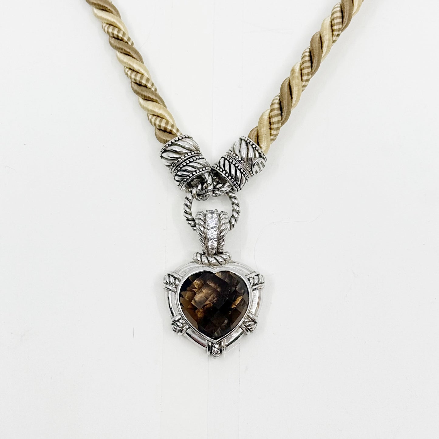 Judith Ripka sterling silver smoky quartz cubic zirconia cord necklace GM513