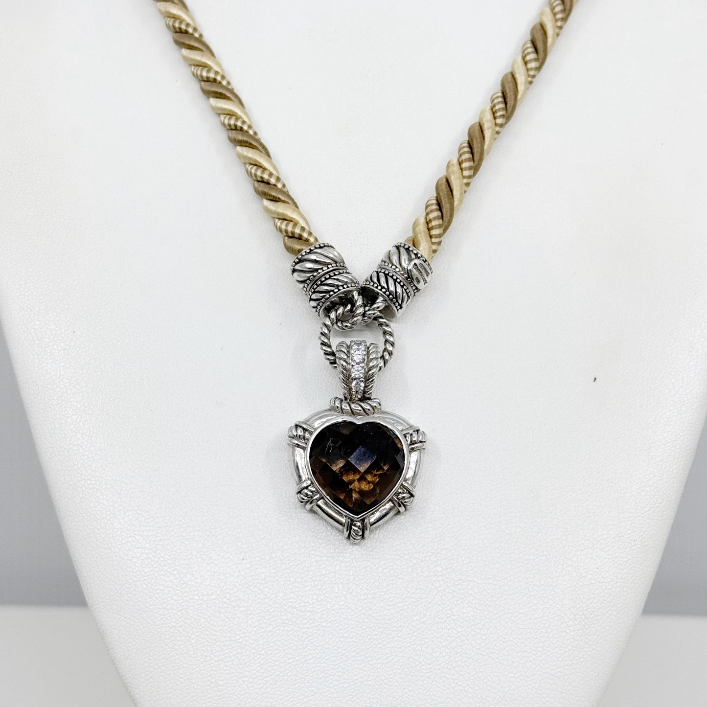 Judith Ripka sterling silver smoky quartz cubic zirconia cord necklace GM513