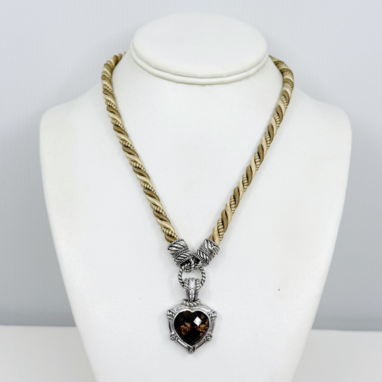 Judith Ripka sterling silver smoky quartz cubic zirconia cord necklace GM513
