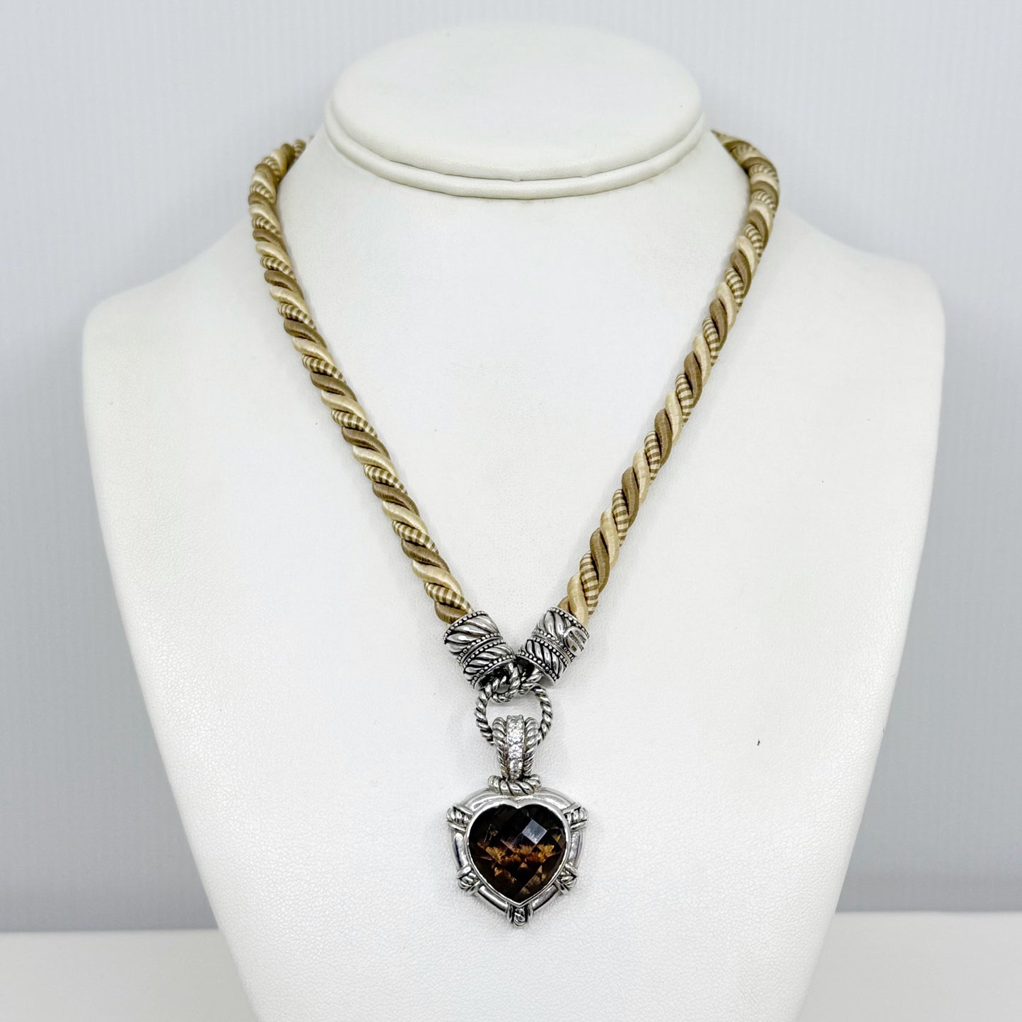 Judith Ripka sterling silver smoky quartz cubic zirconia cord necklace GM513