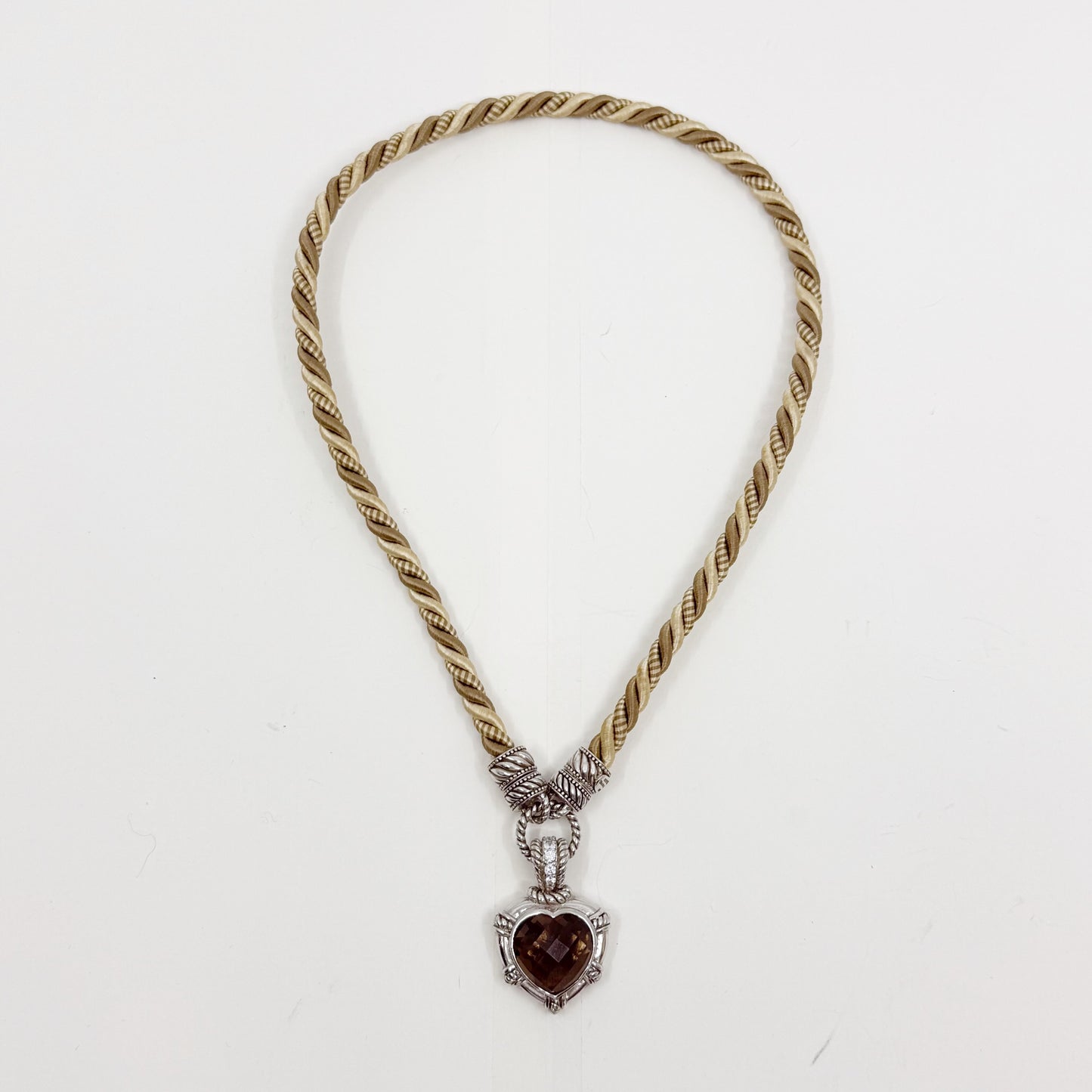 Judith Ripka sterling silver smoky quartz cubic zirconia cord necklace GM513