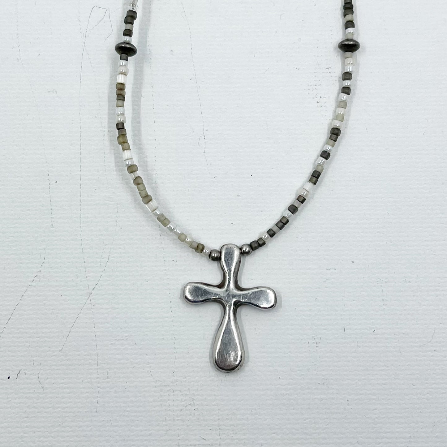 MORGAN 999 sterling silver cross bead necklace GM516