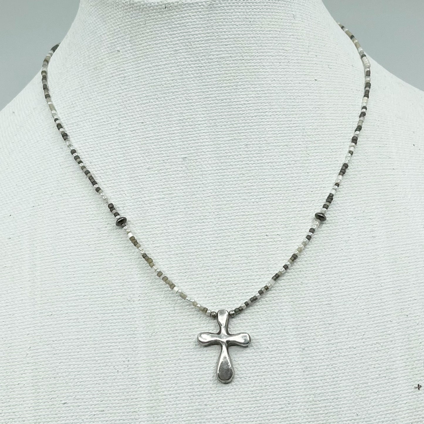 MORGAN 999 sterling silver cross bead necklace GM516