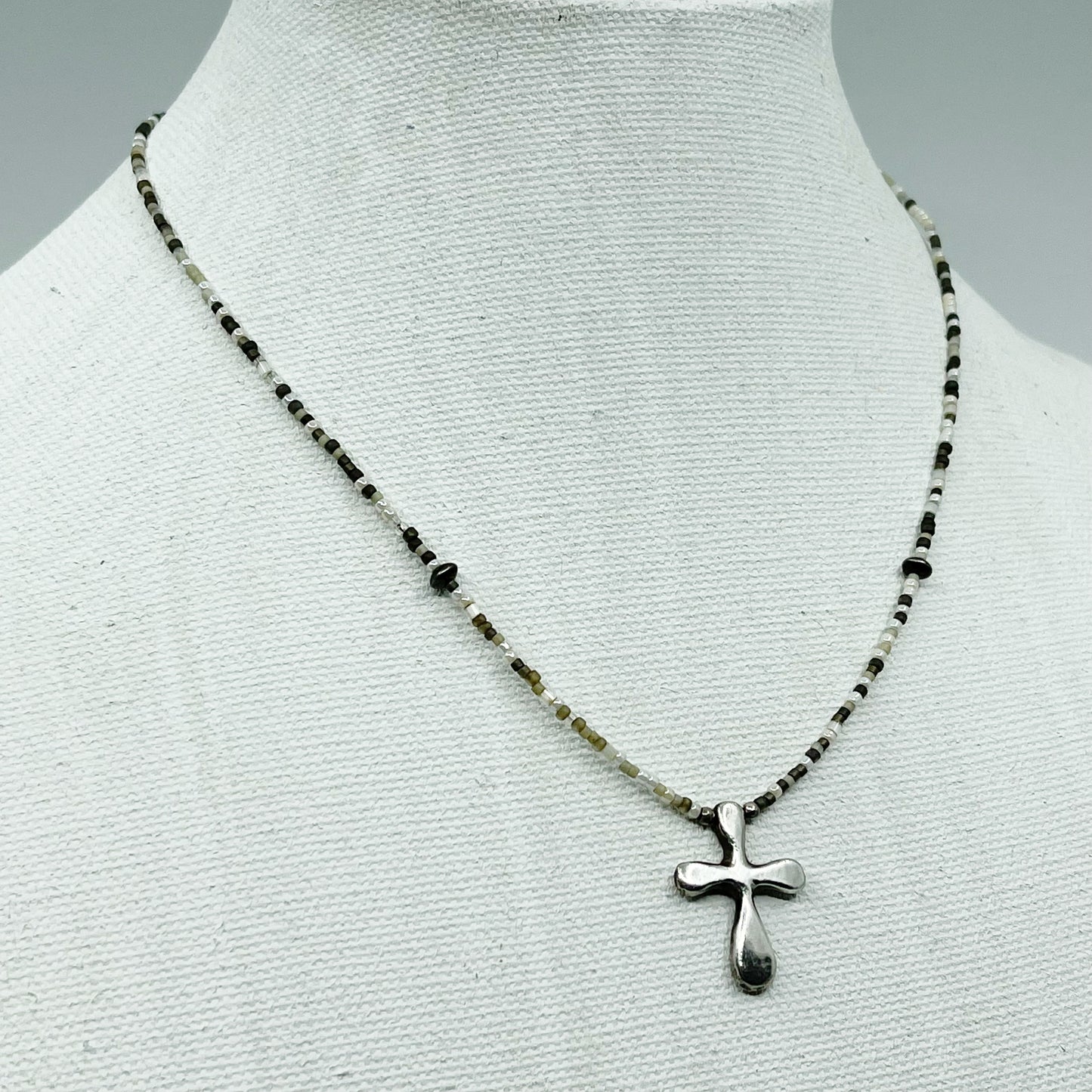 MORGAN 999 sterling silver cross bead necklace GM516