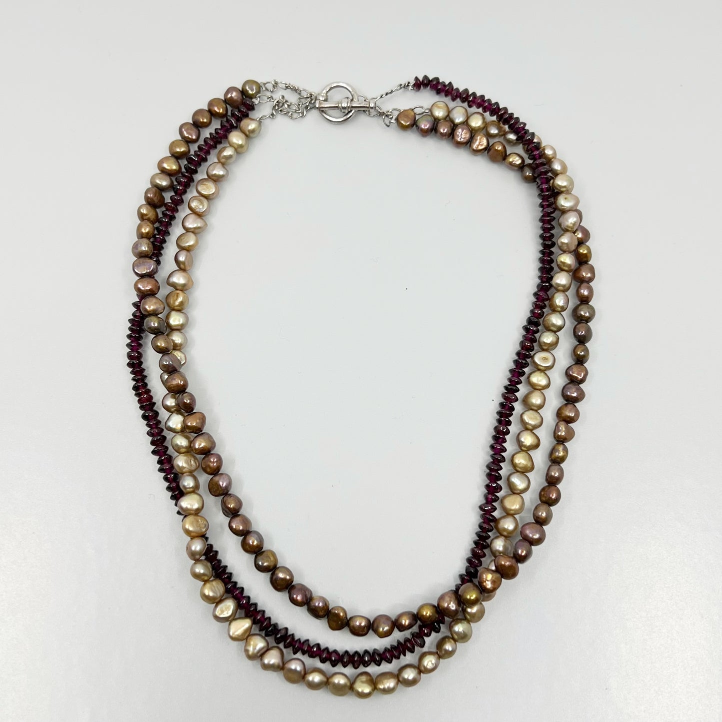 Sterling silver pearl & garnet necklace GM518