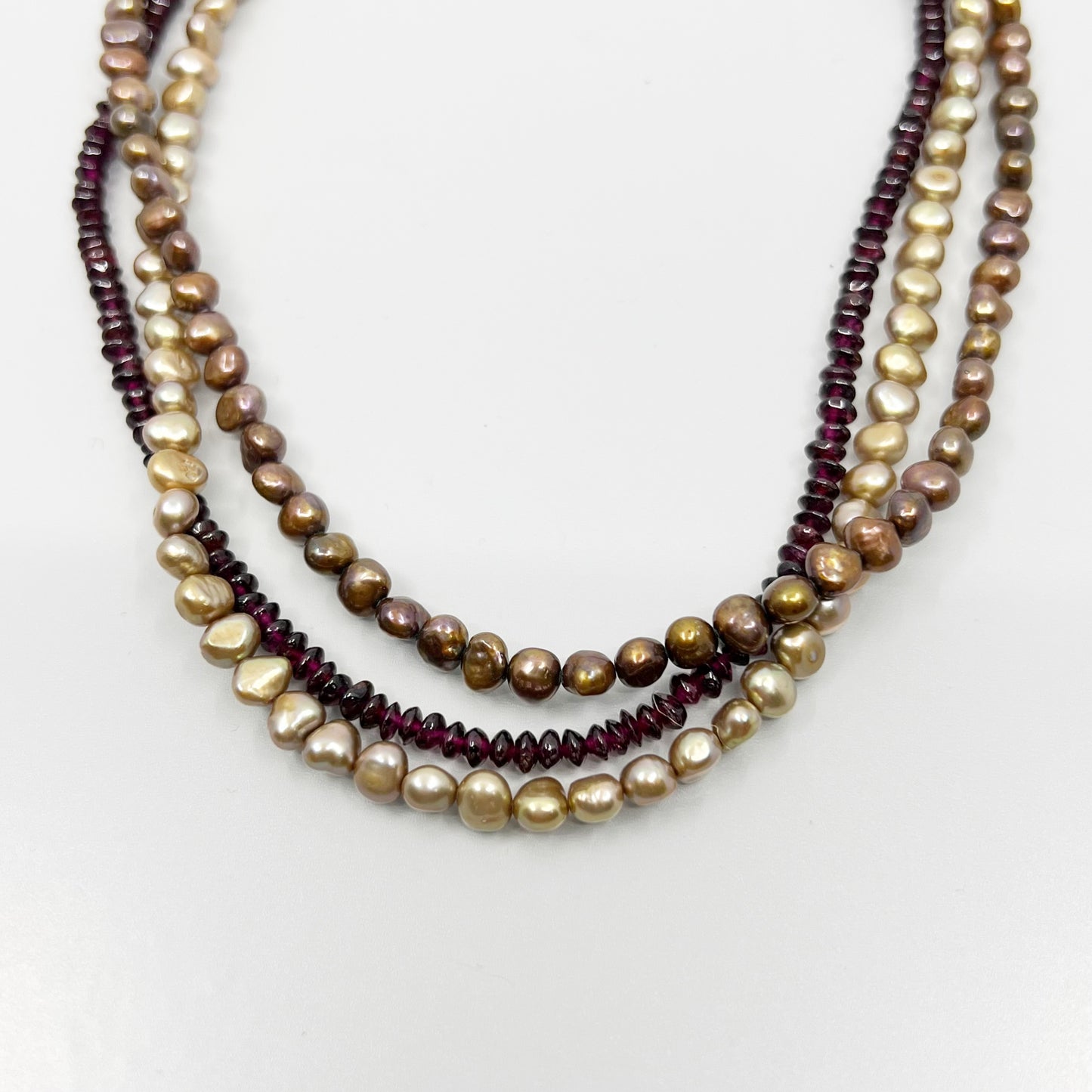 Sterling silver pearl & garnet necklace GM518