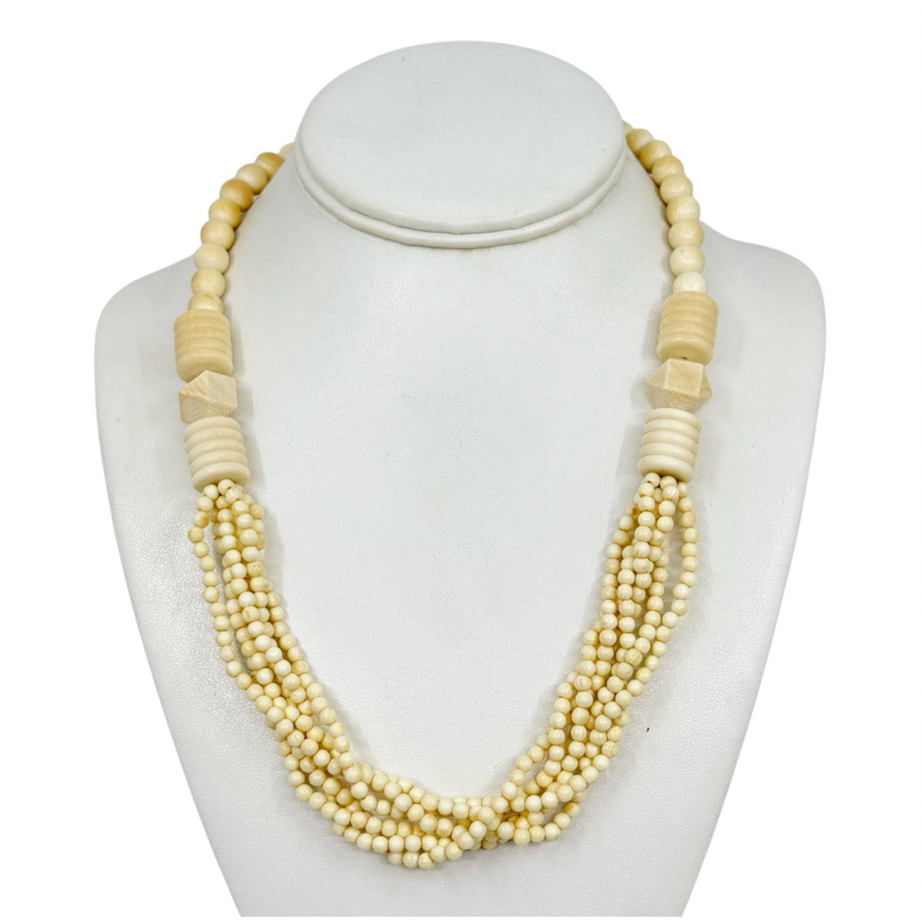 Vintage carved bone bead necklace GM521