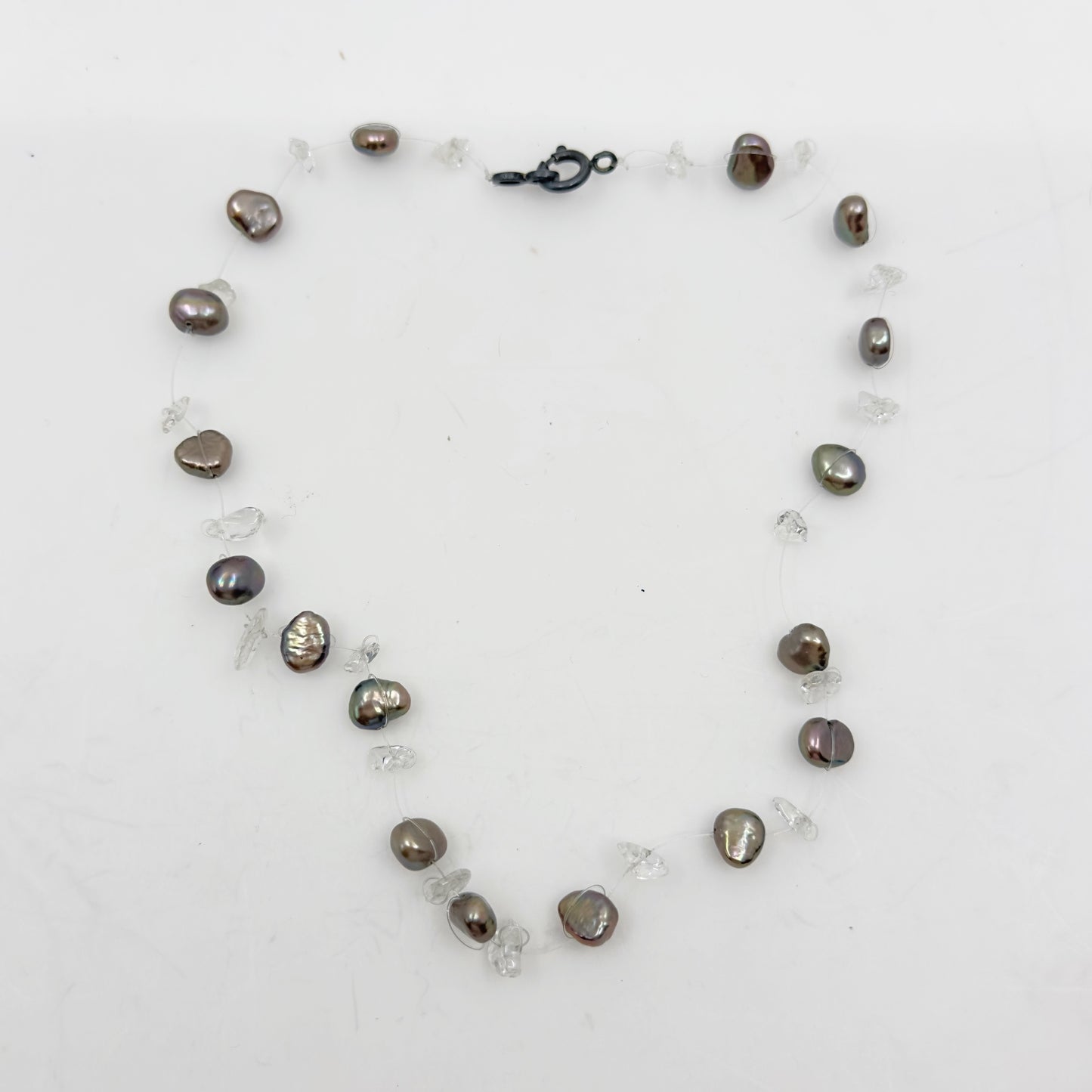 Sterling silver Silver freshwater pearl & quartz invisible necklace