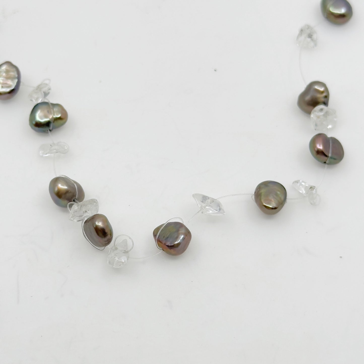 Sterling silver Silver freshwater pearl & quartz invisible necklace