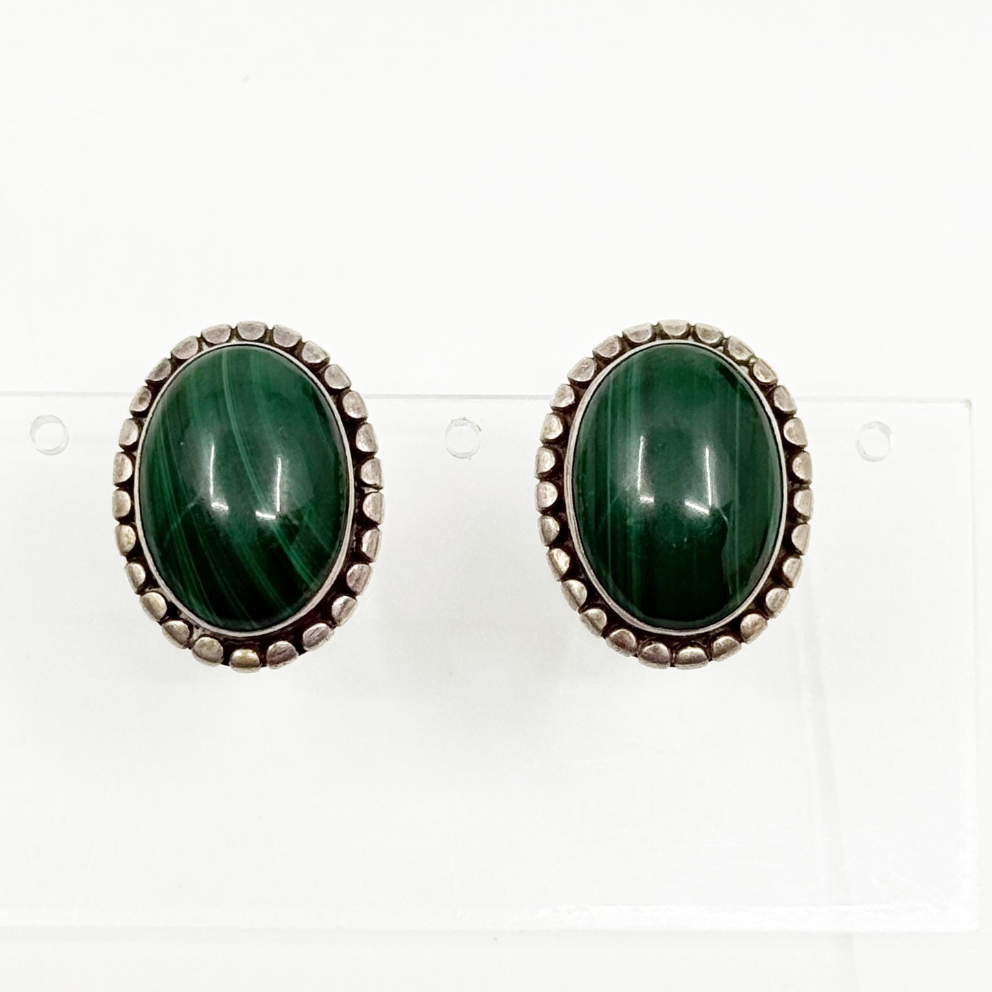 Vintage sterling silver malachite earrings
