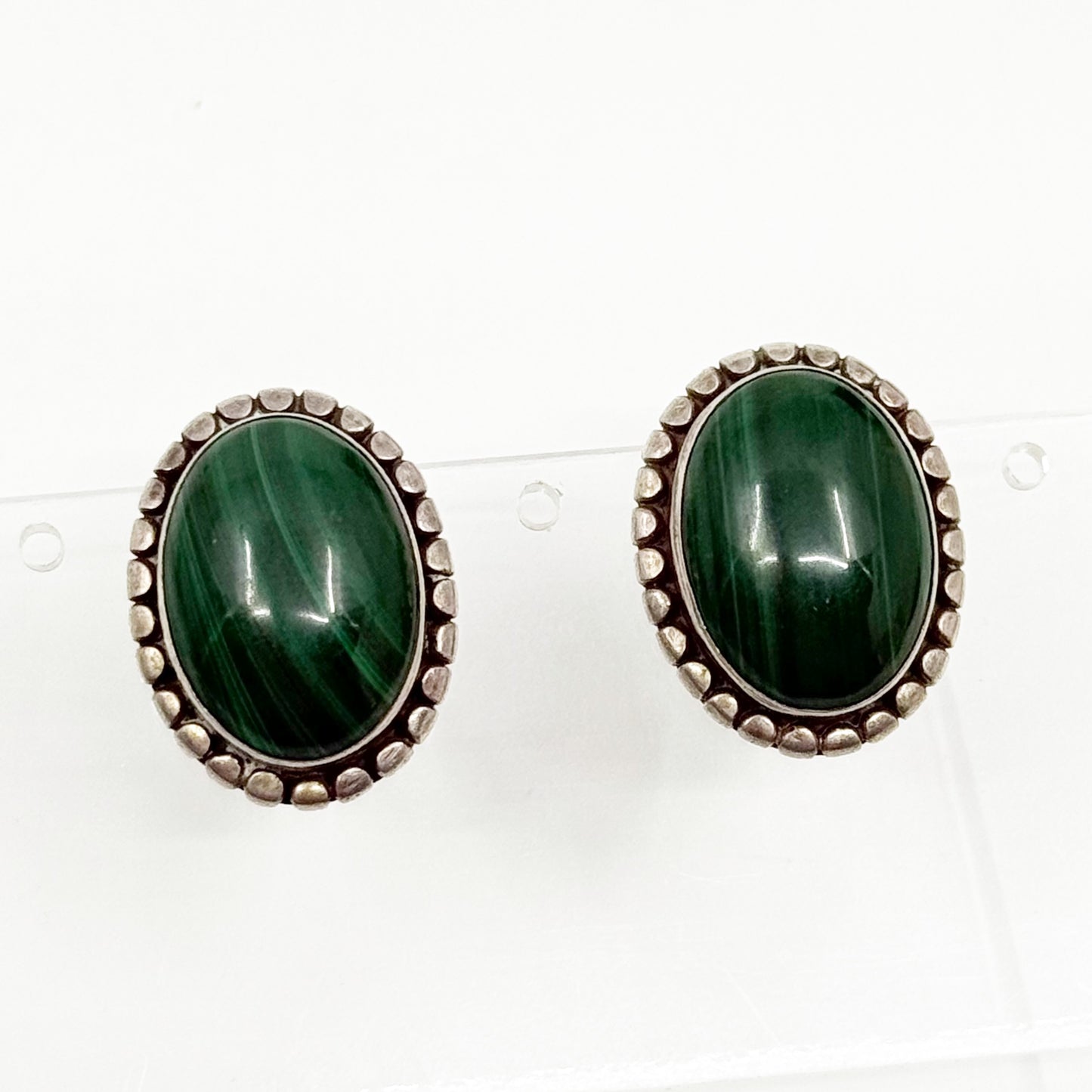 Vintage sterling silver malachite earrings